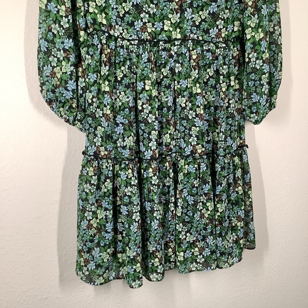 ANN TAYLOR Green Floral Tiered Dress Long Sleeve Midi NEW Ditsy Career Boho 2 - Picture 4 of 13